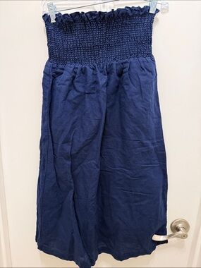 Sézane Navy Blue Smocked Midi Skirt Convertible Strapless Dress